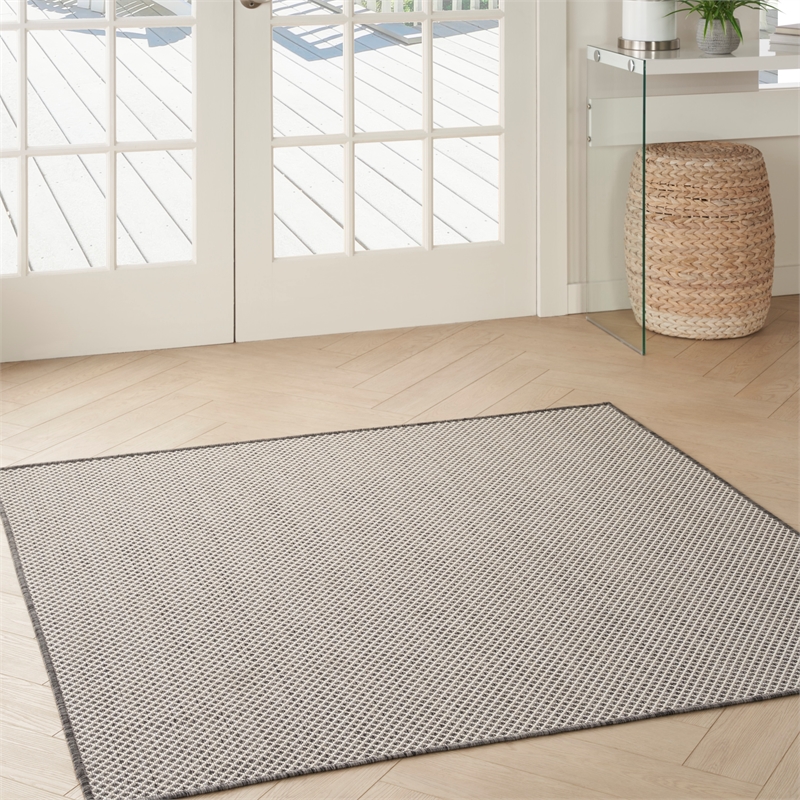 Nourison Courtyard 4' x Square Ivory Charcoal Fabric Modern Area Rug (4' Square)