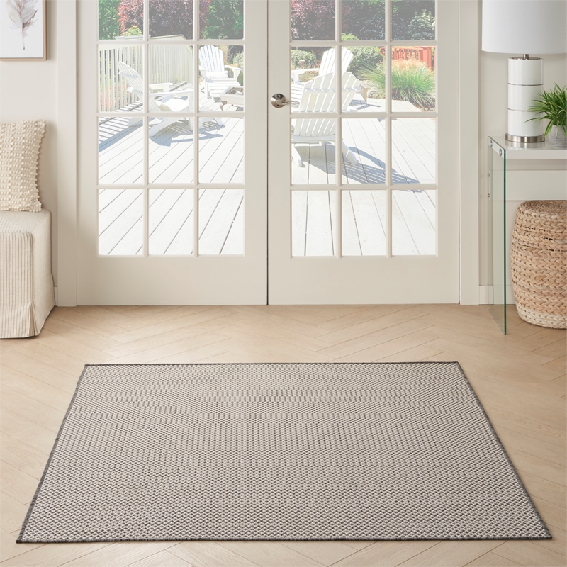 Nourison Courtyard 4' x Square Ivory Charcoal Fabric Modern Area Rug (4' Square)