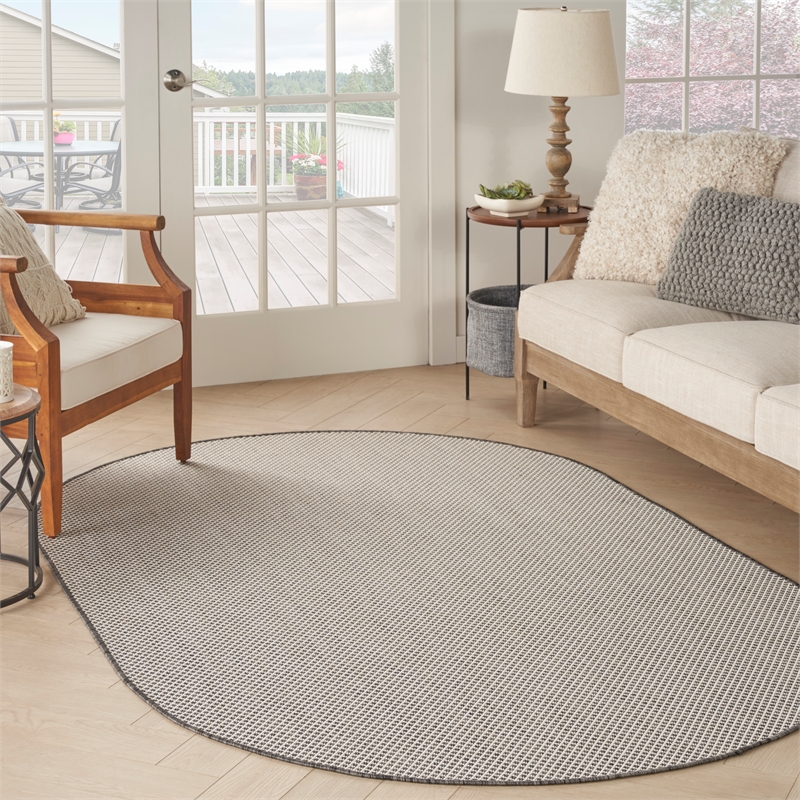Nourison Courtyard 5' x 8' Oval Ivory Charcoal Fabric Modern Area Rug (8' Oval)