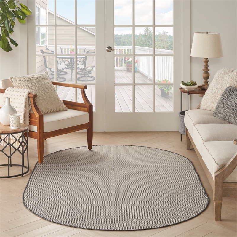 Nourison Courtyard 5' x 8' Oval Ivory Charcoal Fabric Modern Area Rug (8' Oval)