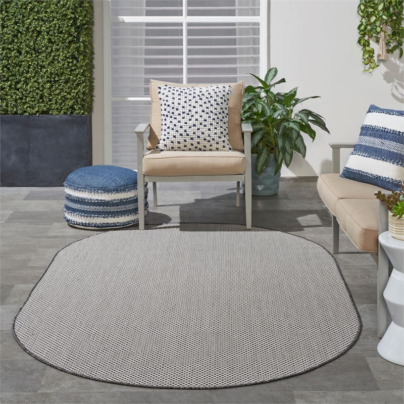 Nourison Courtyard 5' x 8' Oval Ivory Charcoal Fabric Modern Area Rug (8' Oval)