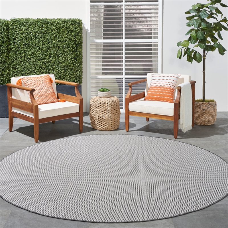 Nourison Courtyard 6' x Round Ivory Charcoal Fabric Modern Area Rug (6' Round)