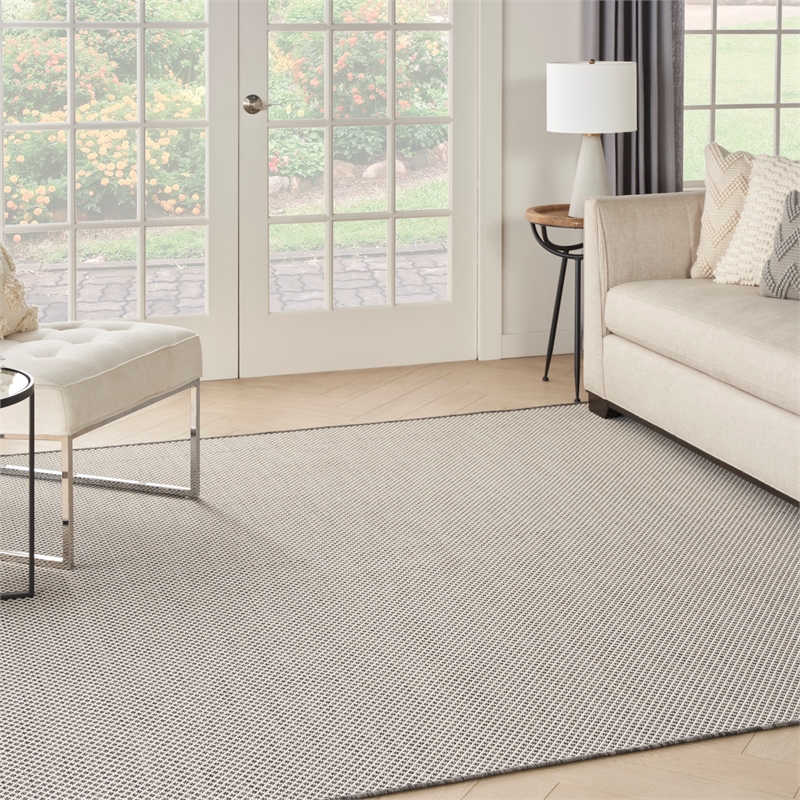 Nourison Courtyard 6' x Square Ivory Charcoal Fabric Modern Area Rug (6' Square)