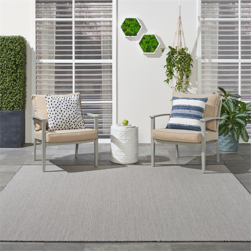 Nourison Courtyard 6' x Square Ivory Charcoal Fabric Modern Area Rug (6' Square)