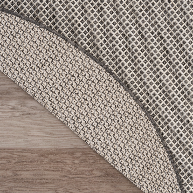 Nourison Courtyard 8' x Round Ivory Charcoal Fabric Modern Area Rug (8' Round)