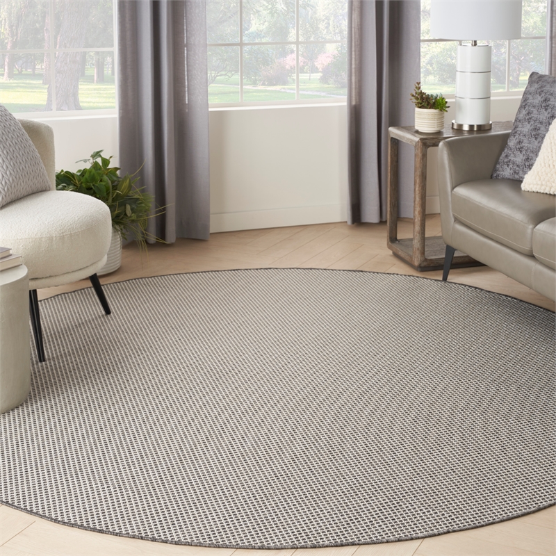 Nourison Courtyard 8' x Round Ivory Charcoal Fabric Modern Area Rug (8' Round)