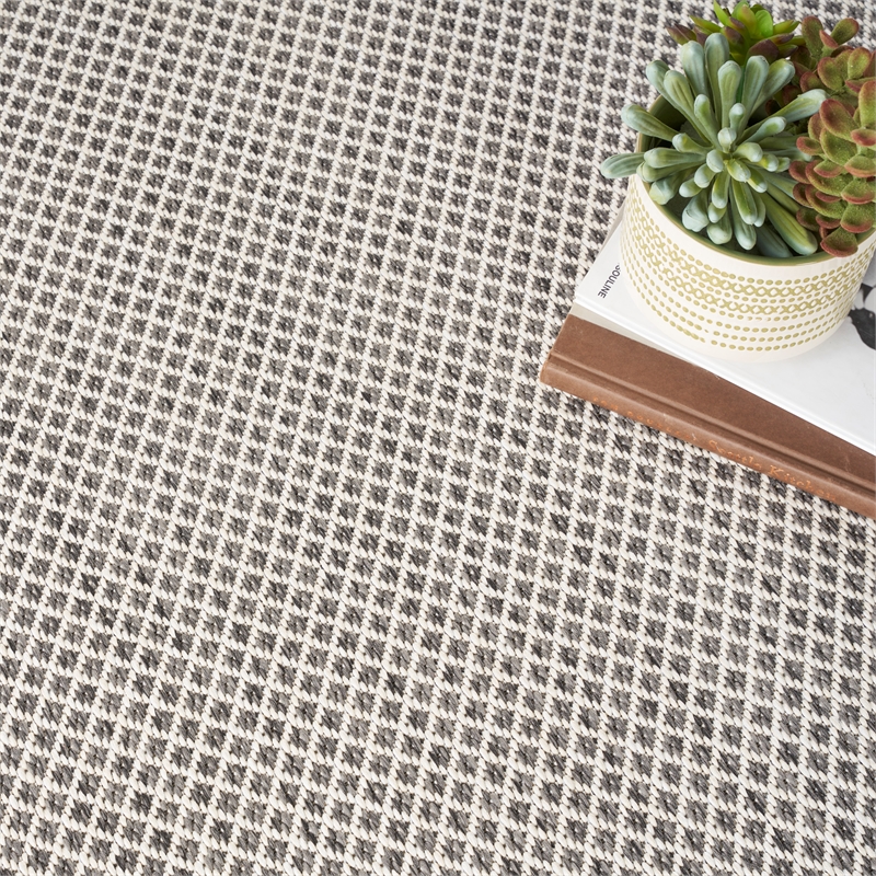 nourison courtyard 8' x square ivory charcoal fabric modern area rug (8' square)