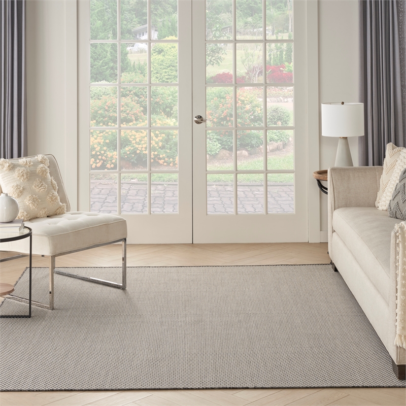 nourison courtyard 8' x square ivory charcoal fabric modern area rug (8' square)