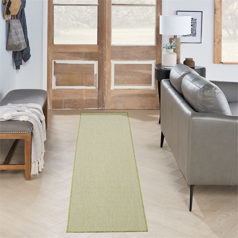 Nourison Courtyard 8' Runner Ivory Green Fabric Modern Area Rug (8' Runner)