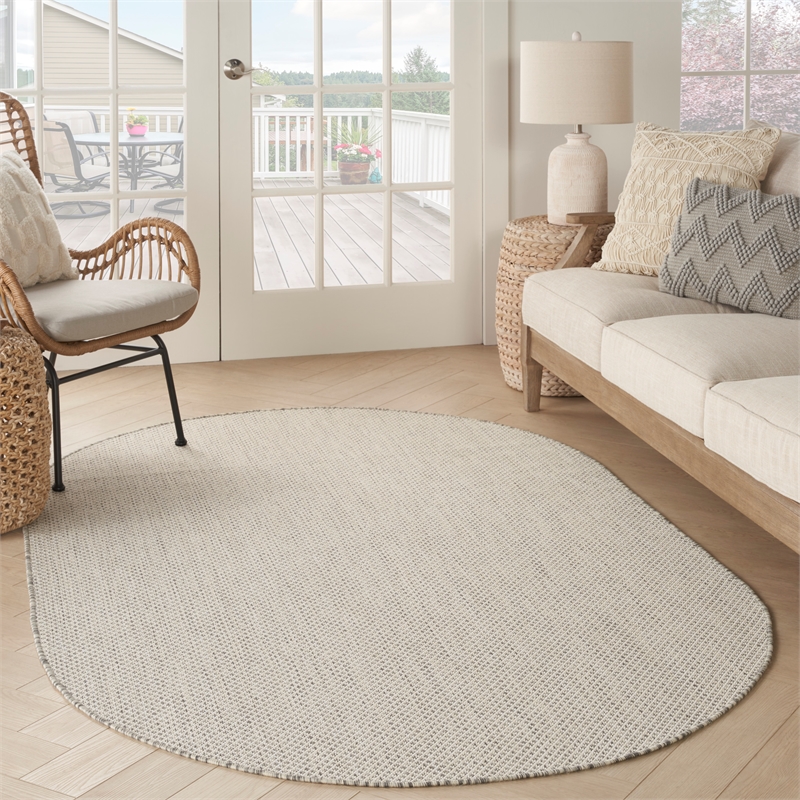Nourison Courtyard 5' x 8' Oval Ivory Silver Fabric Modern Area Rug (8' Oval)