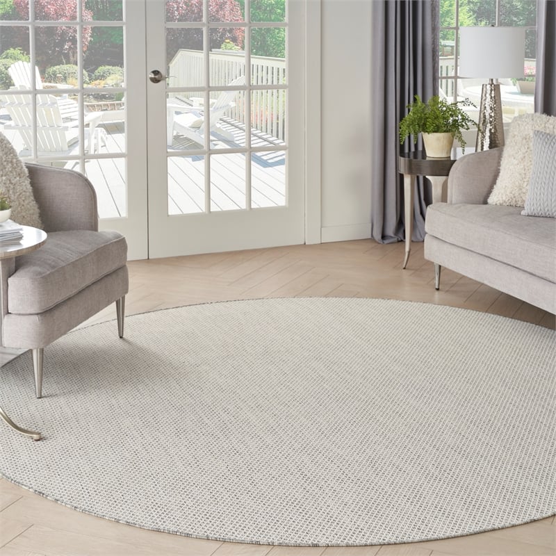Nourison Courtyard 8' x Round Ivory Silver Fabric Modern Area Rug (8' Round)