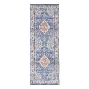 Nourison Fulton 1'10&quot x 5' Fabric Blue Vintage Flatweave Indoor Rug
