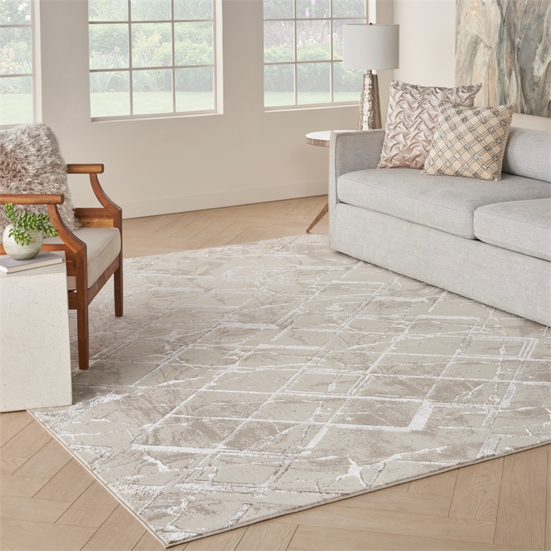 Nourison Glam 9' x 12' Ivory/Grey Modern Indoor Rug
