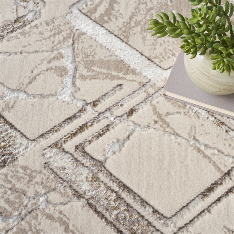 Nourison Glam 9' x 12' Ivory/Grey Modern Indoor Rug