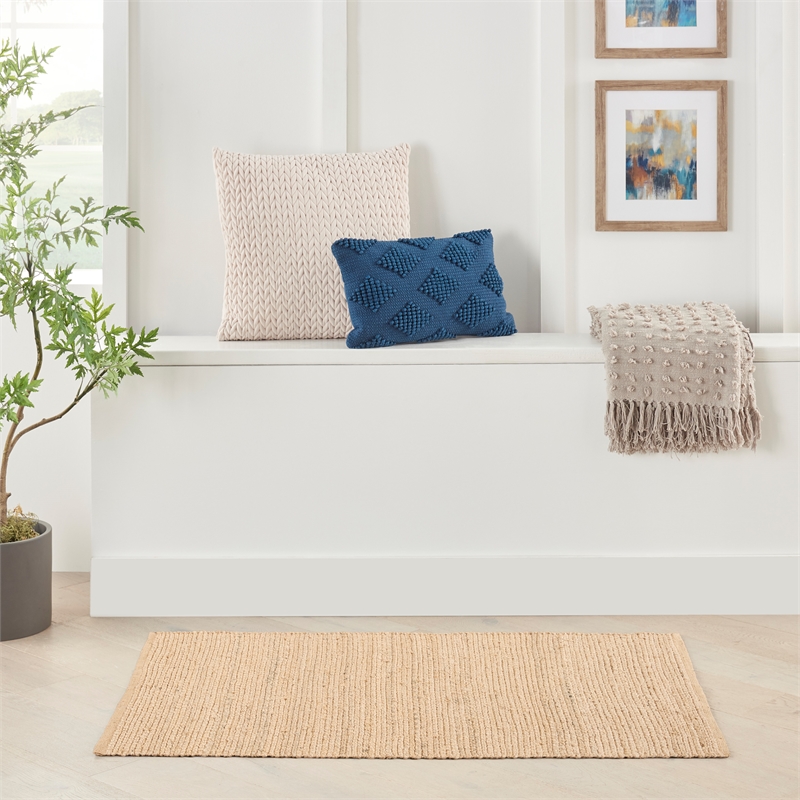Nourison Natural Jute 3' x 5' Bleached/ Beige Fabric Indoor Rug