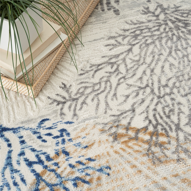 Nourison Pompeii 6' x 9' Ivory Gray Blue Fabric Nautical & Beach Area Rug