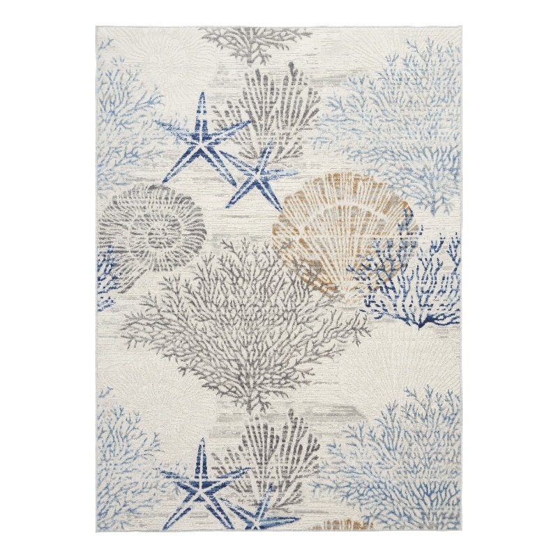 Nourison Pompeii 6' x 9' Ivory Gray Blue Fabric Nautical & Beach Area Rug