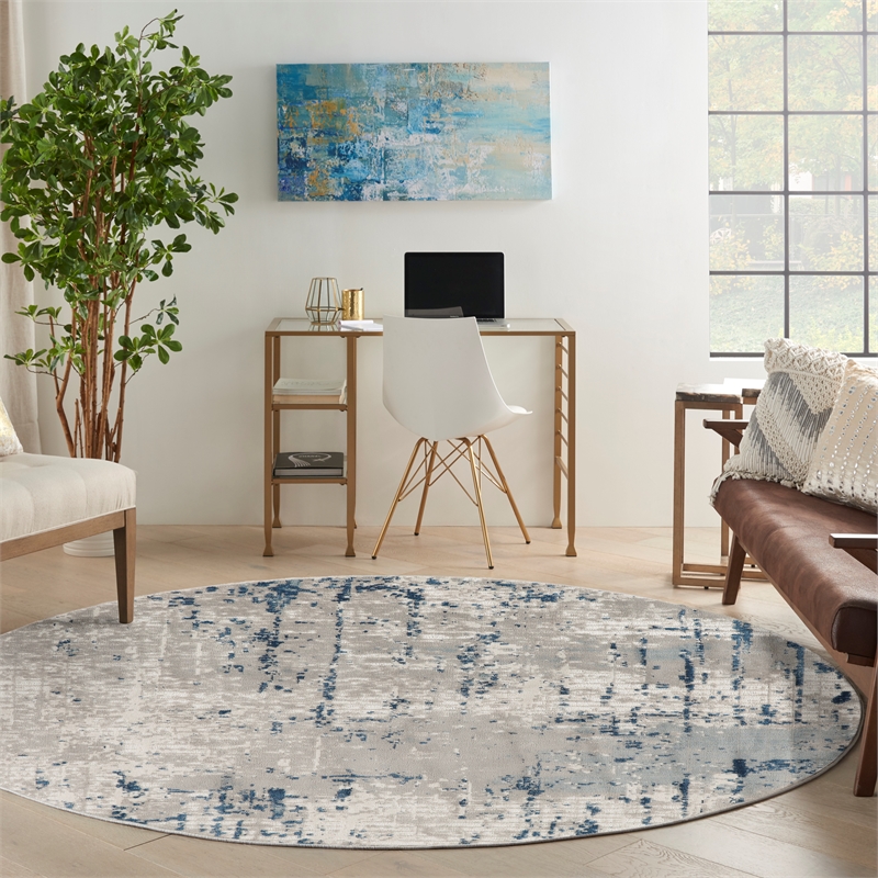 Nourison Concerto 5' x Round Ivory Gray Blue Fabric Modern Area Rug (5' Round)