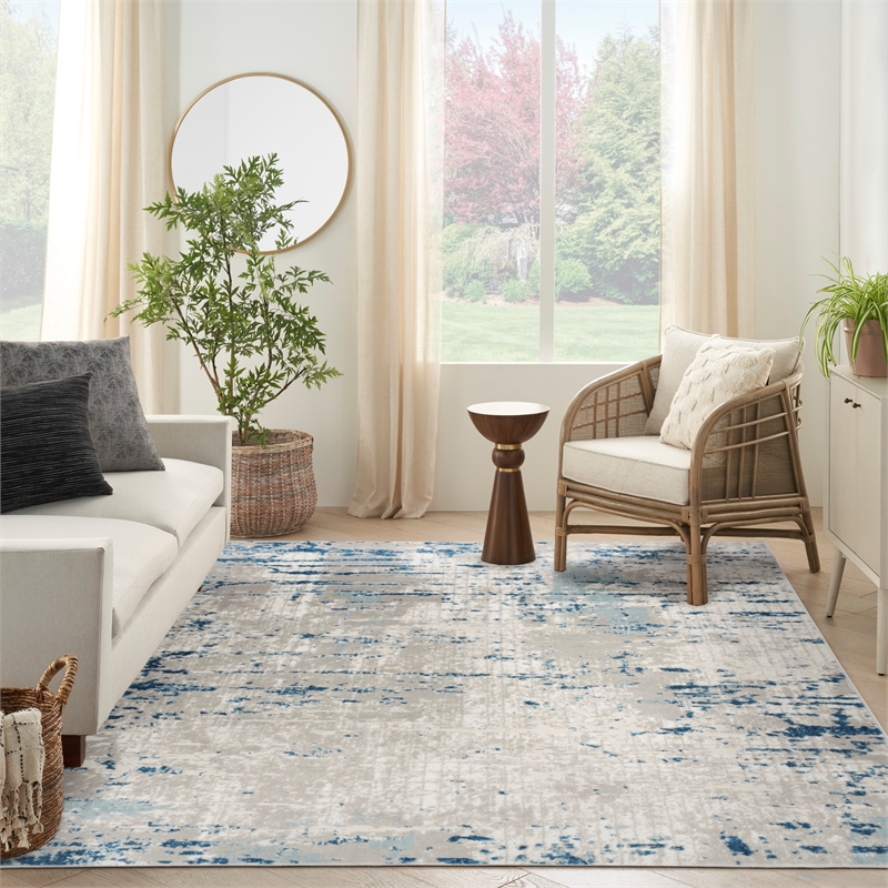 Nourison Concerto 7' x 10' Ivory Gray Blue Fabric Modern Area Rug (7' x 10')