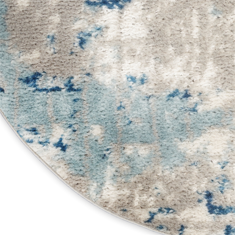 Nourison Concerto 8' x Round Ivory Gray Blue Fabric Modern Area Rug (8' Round)