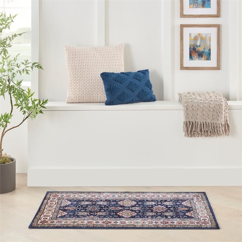 Nourison Home Fulton 5' Runner Fabric Navy Blue Vintage Flatweave Indoor Rug