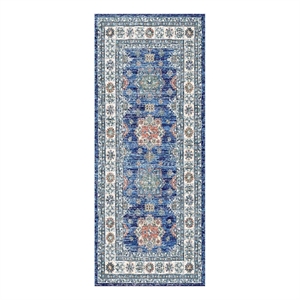 Nourison Home Fulton 5' Runner Fabric Blue Vintage Flatweave Indoor Area Rug