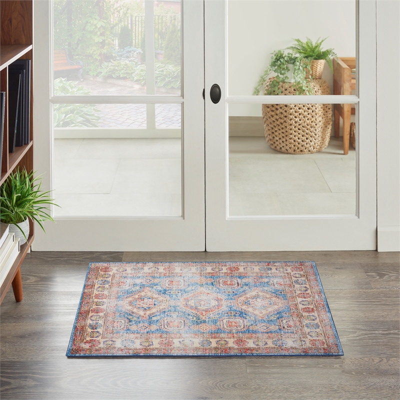 Nourison Home Fulton 2' x 3' Fabric Blue Ivory Vintage Flatweave Indoor Area Rug