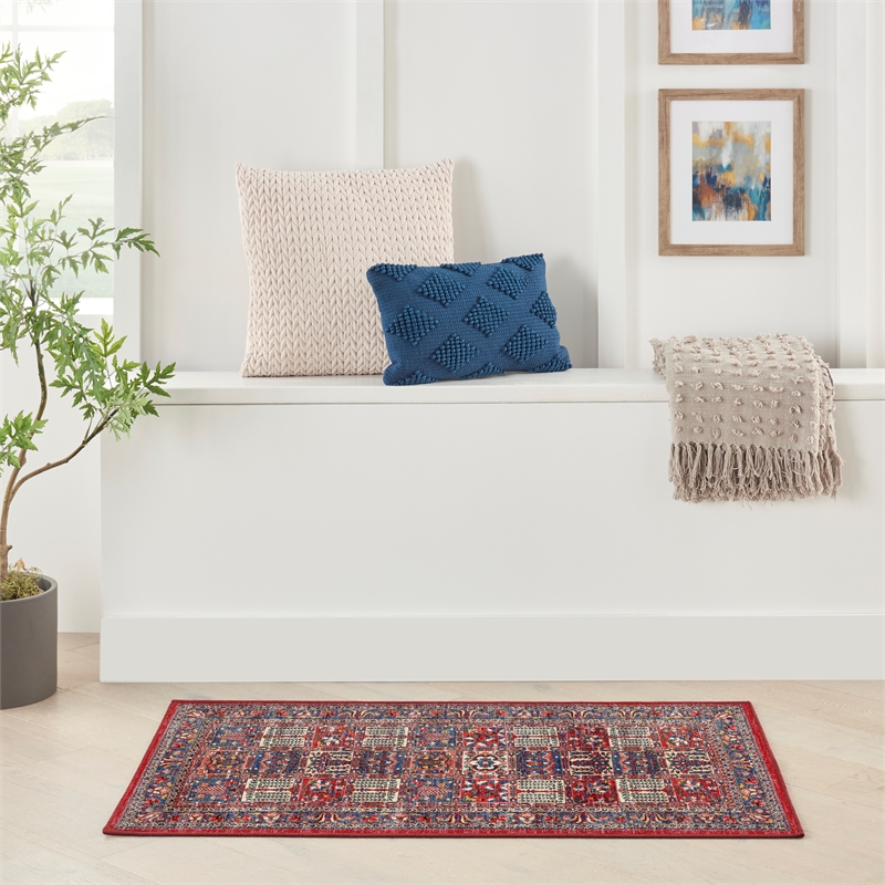 Nourison Home Fulton 5' Runner Fabric Red Vintage Flatweave Indoor Area Rug