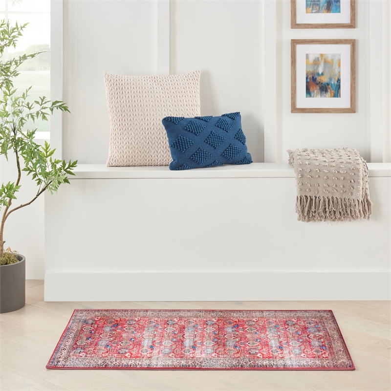 Nourison Home Fulton 5' Runner Fabric Red Vintage Flatweave Indoor Area Rug