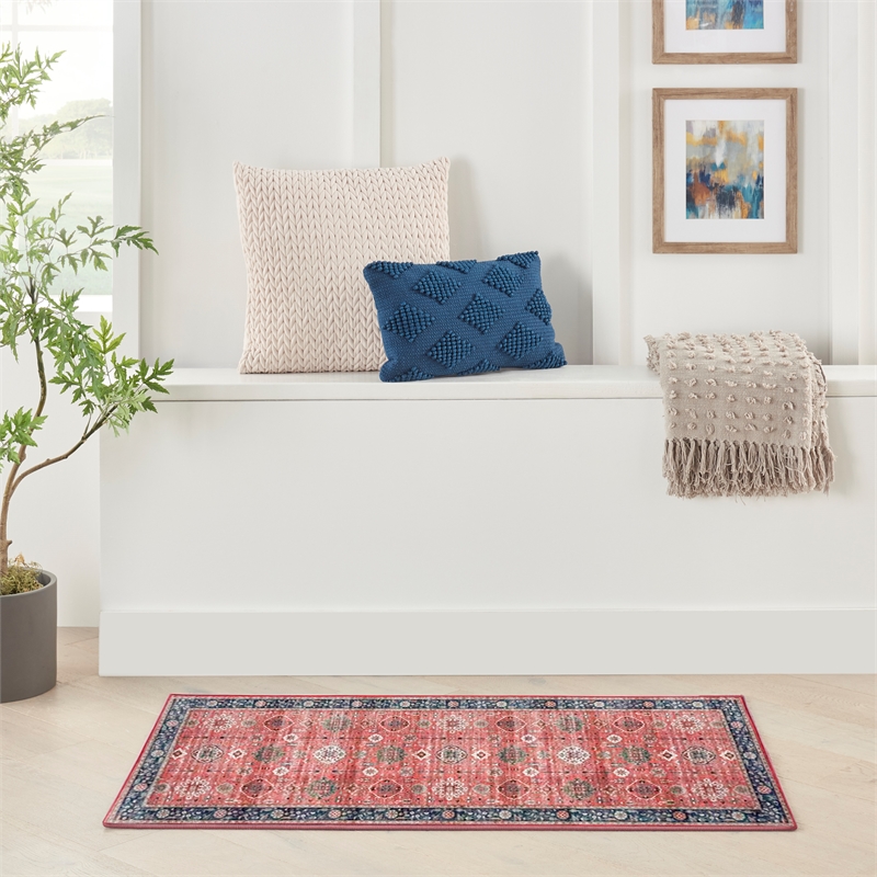 Nourison Home Fulton 5' Runner Fabric Brick Red Vintage Flatweave Indoor Rug