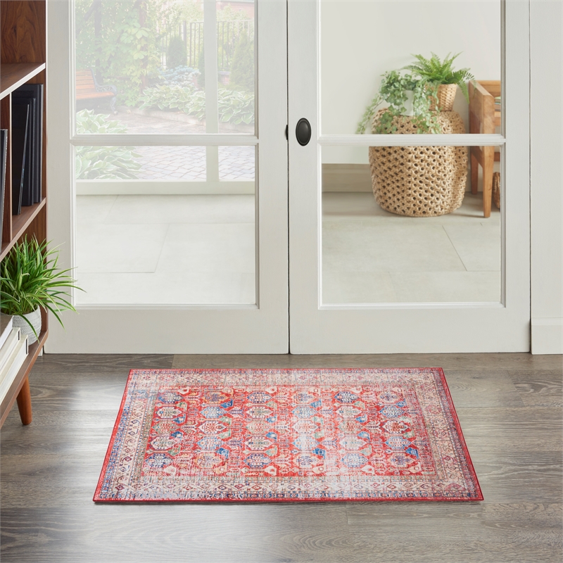 Nourison Home Fulton 2' x 3' Fabric Red Vintage Flatweave Indoor Area Rug