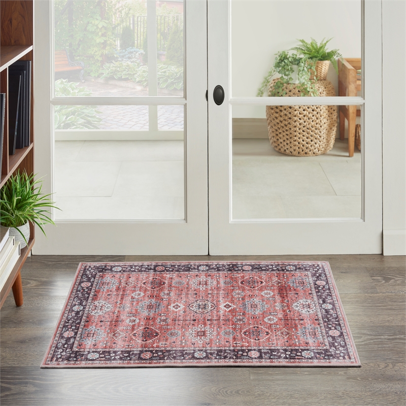 Nourison Home Fulton 2' x 3' Fabric Rust Red Vintage Flatweave Indoor Area Rug