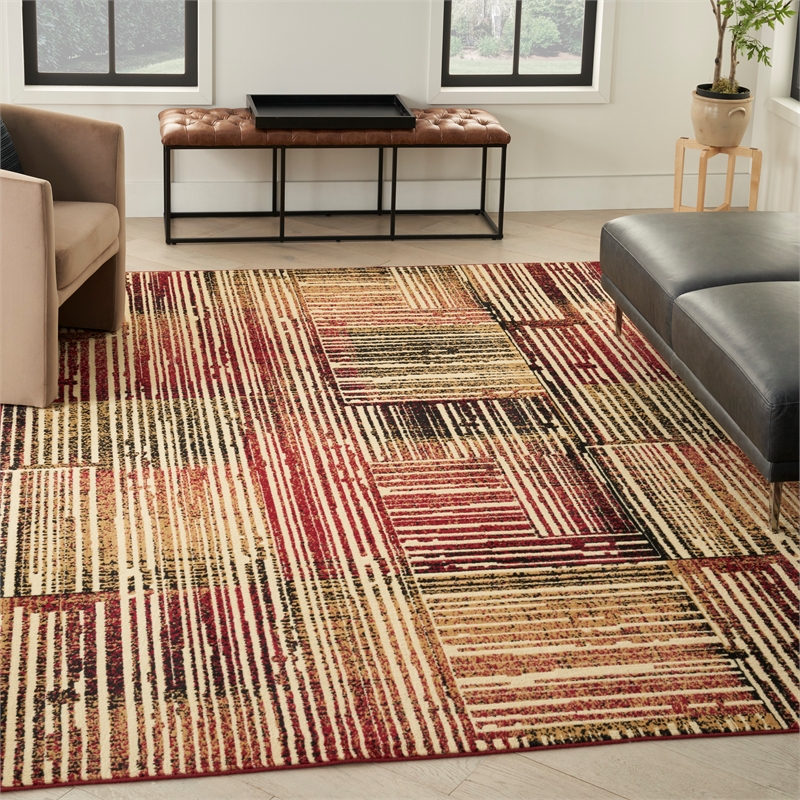 Nourison Home Grafix 5' x 7' Fabric Brick Red Multicolor Modern Indoor Rug