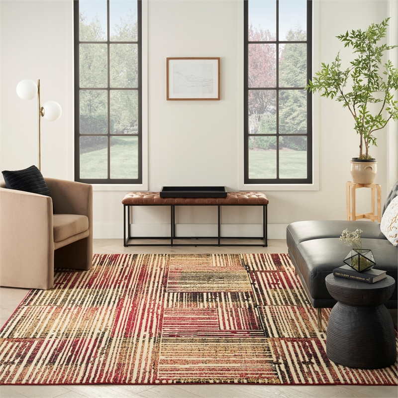 Nourison Home Grafix 5' x 7' Fabric Brick Red Multicolor Modern Indoor Rug