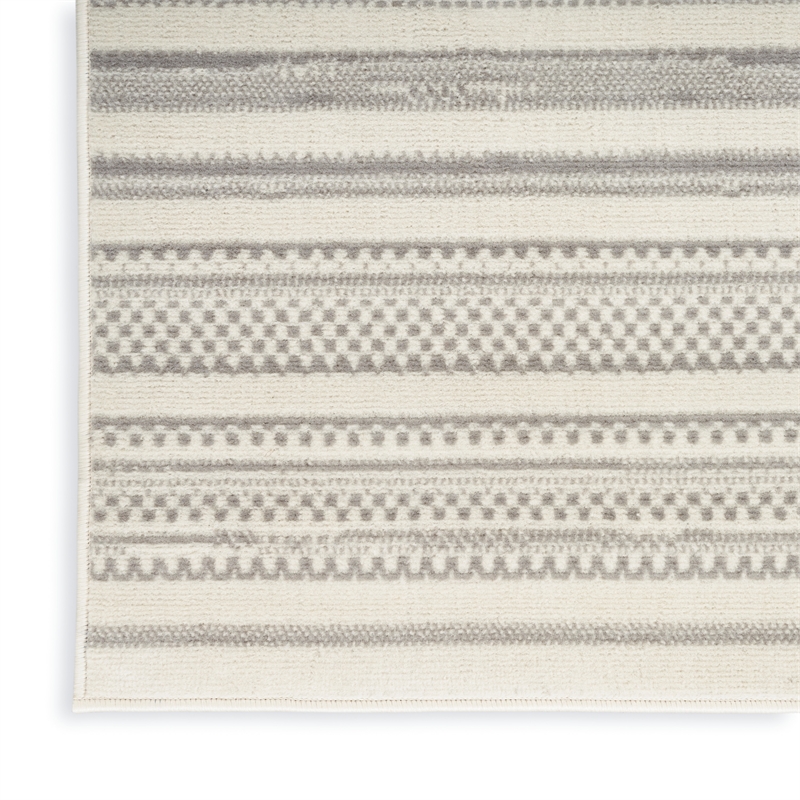 Nourison Home Grafix 8' Runner Fabric Ivory Gray Modern Indoor Area Rug