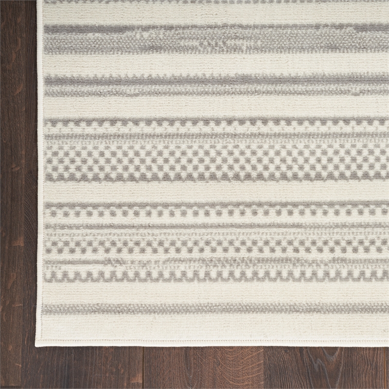Nourison Home Grafix 8' Runner Fabric Ivory Gray Modern Indoor Area Rug