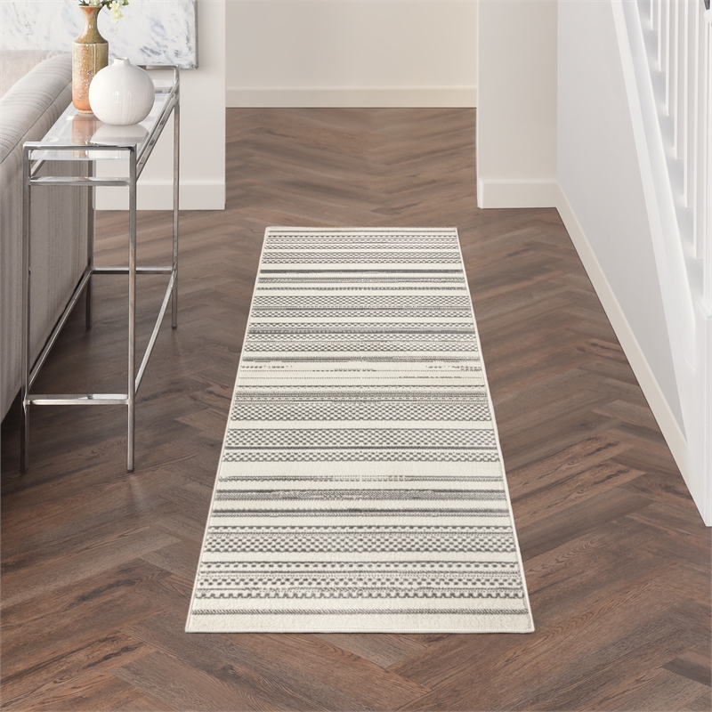 Nourison Home Grafix 8' Runner Fabric Ivory Gray Modern Indoor Area Rug