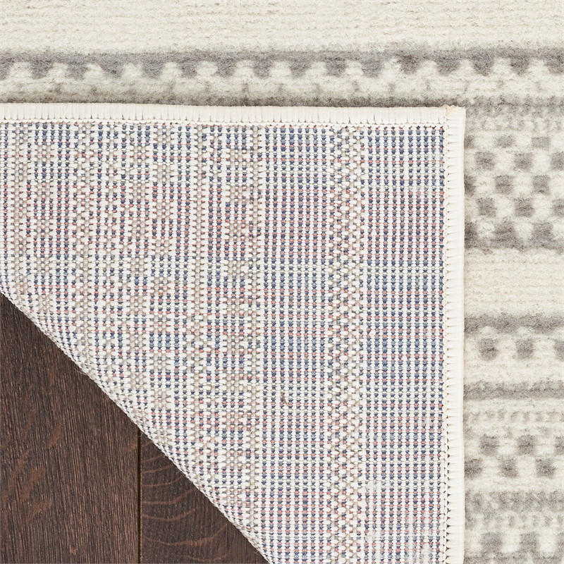 Nourison Home Grafix 8' Runner Fabric Ivory Gray Modern Indoor Area Rug