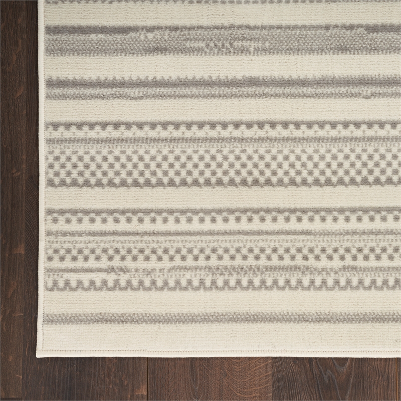 Nourison Home Grafix 5' x 7' Fabric Ivory Gray Modern Indoor Area Rug