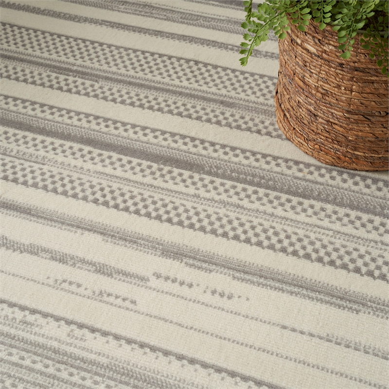 Nourison Home Grafix 5' x 7' Fabric Ivory Gray Modern Indoor Area Rug