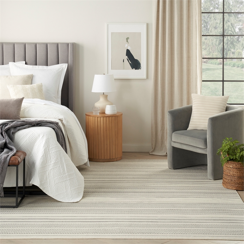 Nourison Home Grafix 5' x 7' Fabric Ivory Gray Modern Indoor Area Rug