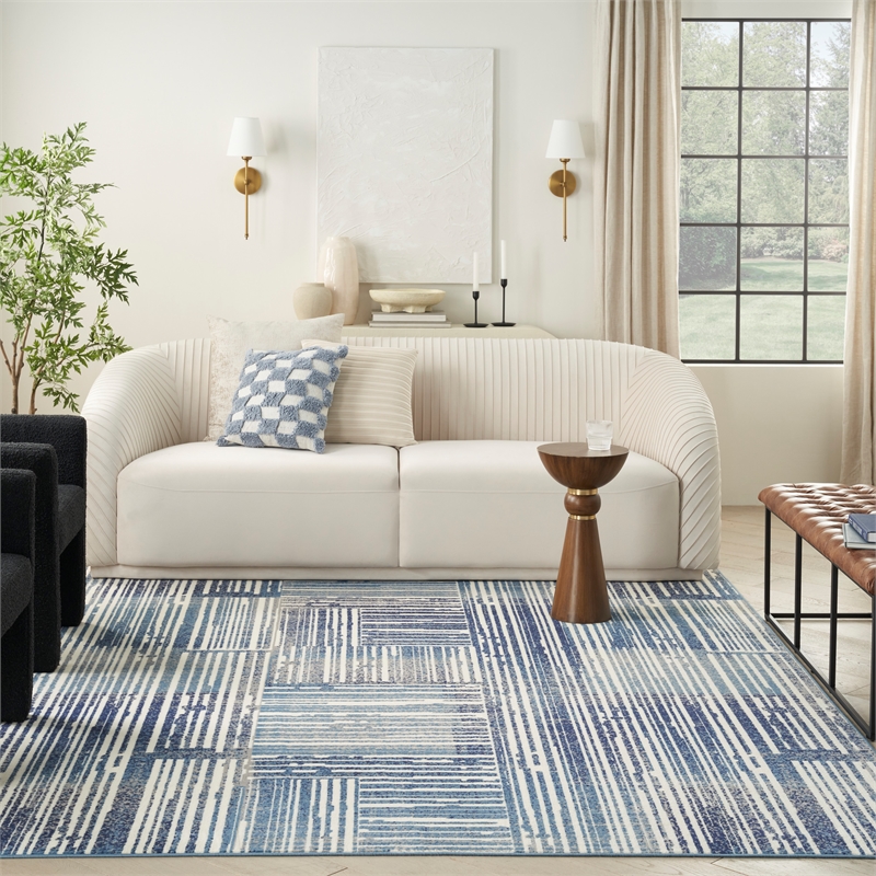Nourison Home Grafix 8' x 10' Fabric Blue Grey Modern Indoor Area Rug
