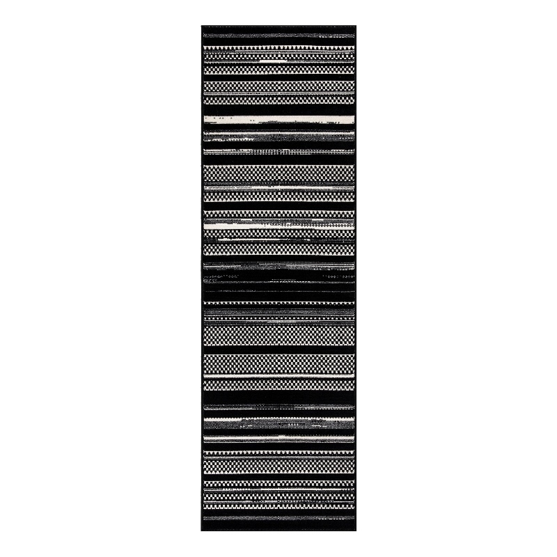 Nourison Home Grafix 8' Runner Fabric Black White Modern Indoor Area Rug
