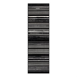 Nourison Home Grafix 8' Runner Fabric Black White Modern Indoor Area Rug