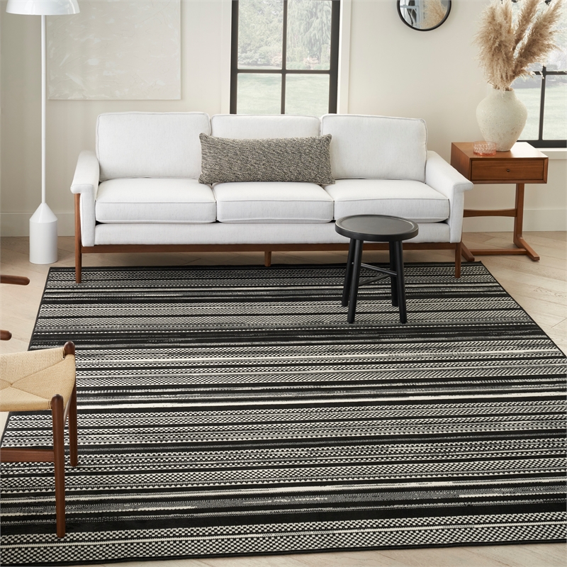 Nourison Home Grafix 8' x 10' Fabric Black White Modern Indoor Area Rug