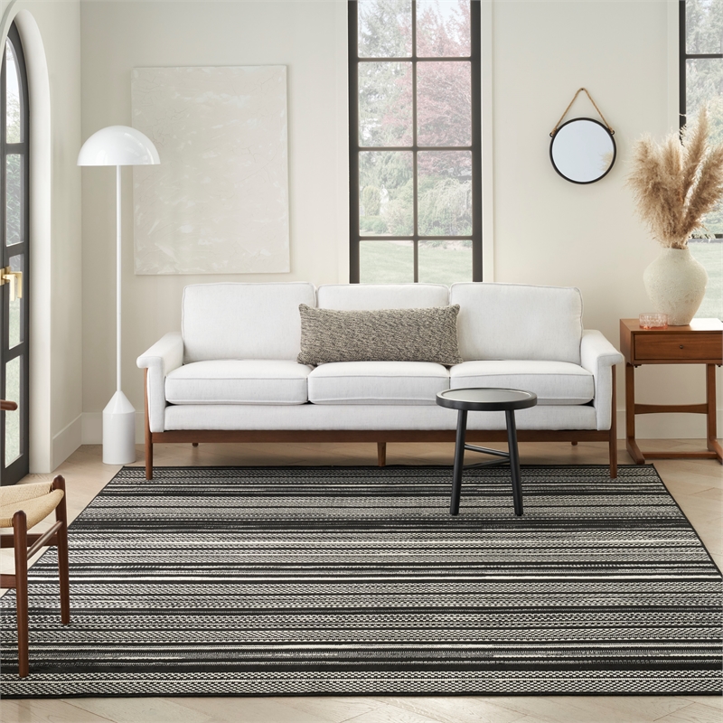 Nourison Home Grafix 8' x 10' Fabric Black White Modern Indoor Area Rug