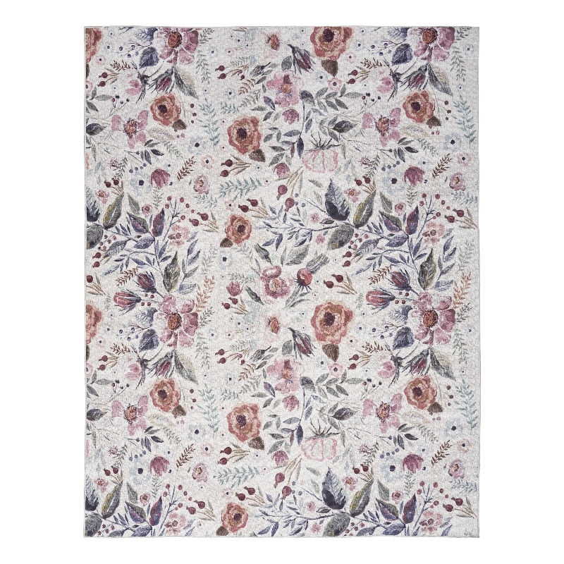 Nourison Washables 6' x 9' Indoor Polyester & Cotton Rug in Ivory/Pink