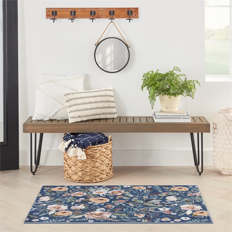 Nourison Washables 3' x 5' Navy Multicolor Vintage Indoor Rug