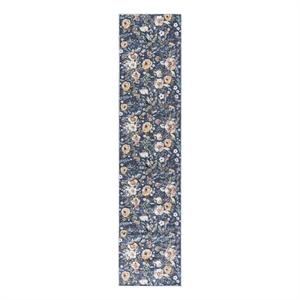 Washables 10' Runner Cotton Blend Navy Blue Multicolor Vintage Indoor Rug