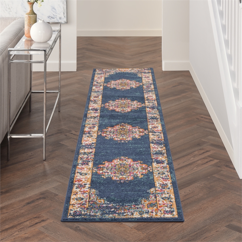 Nourison Passion 10' Runner Navy Fabric Vintage Area Rug (10' Runner)